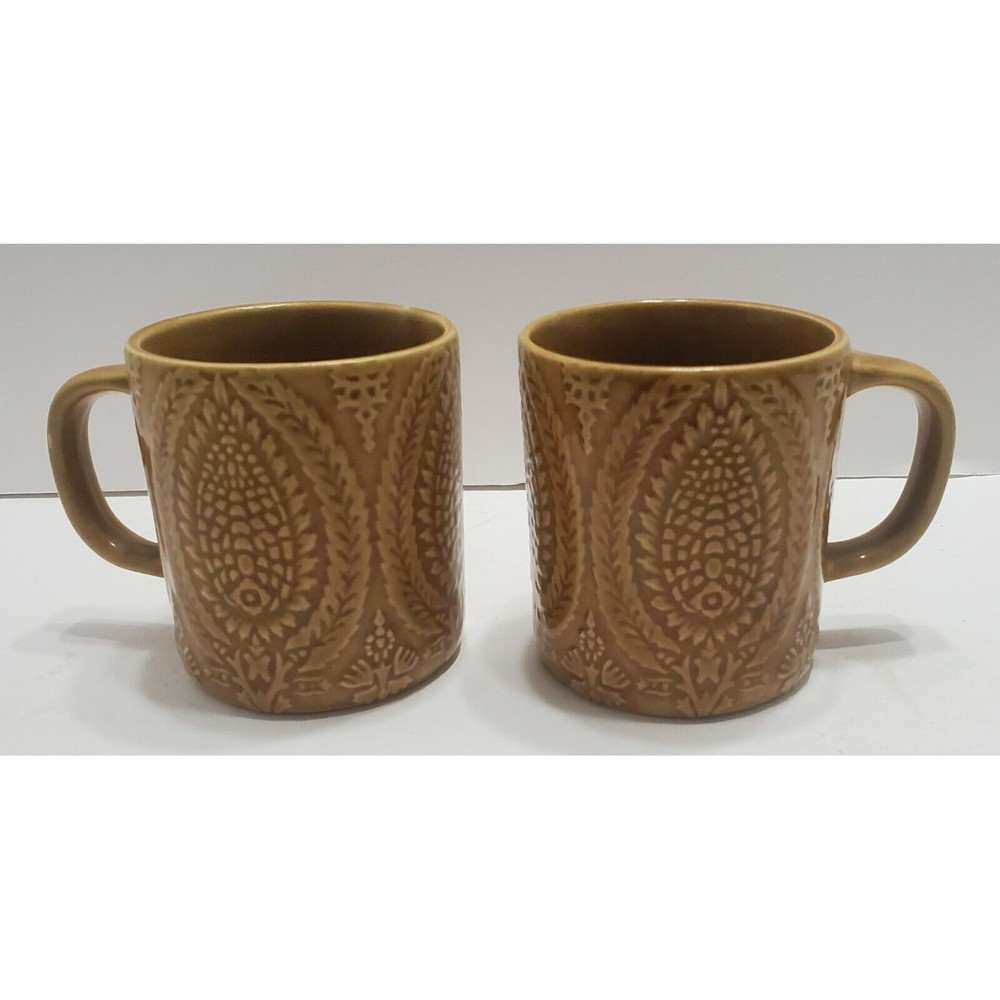 Vintage Set of 2 Midcentury Coffee Cups Embossed Honey Brown Made in Japan